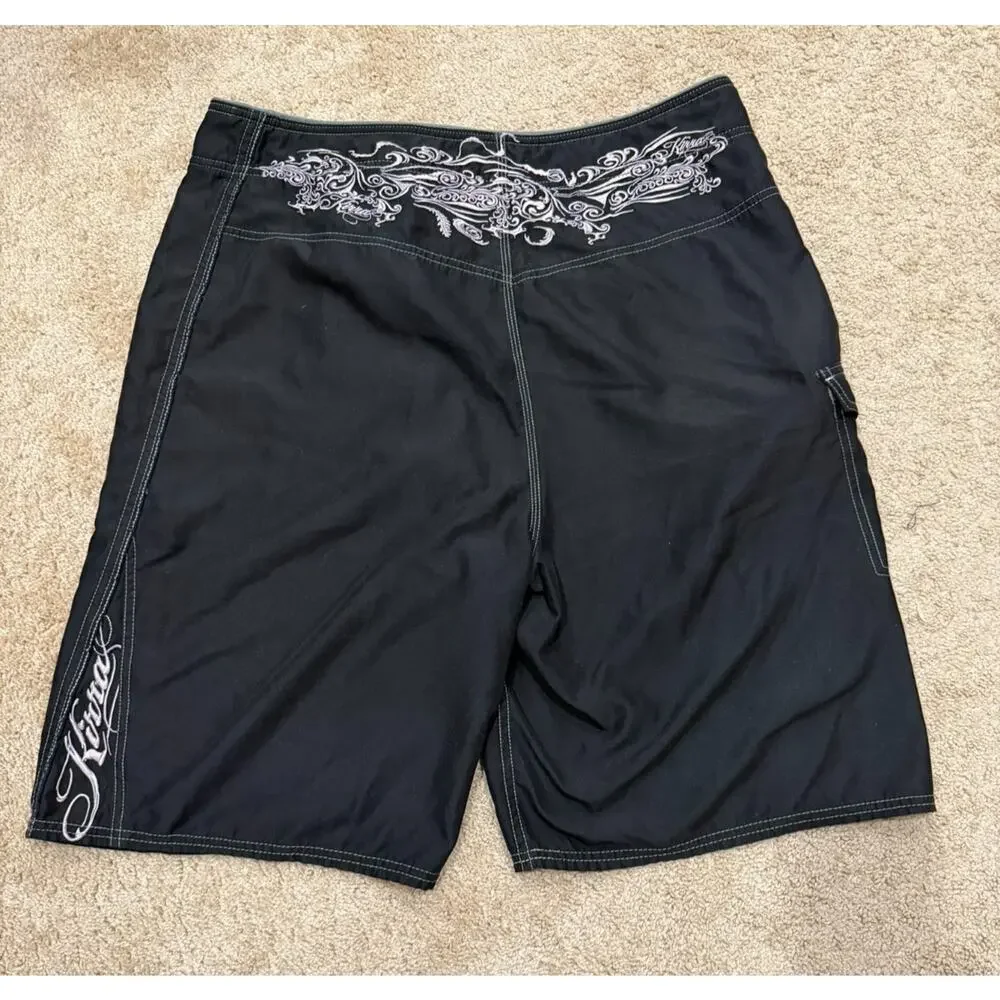Vintage Y2K Grail Kirra Embroidered Baggy Board Short 38 Street Swim Trunks Surf